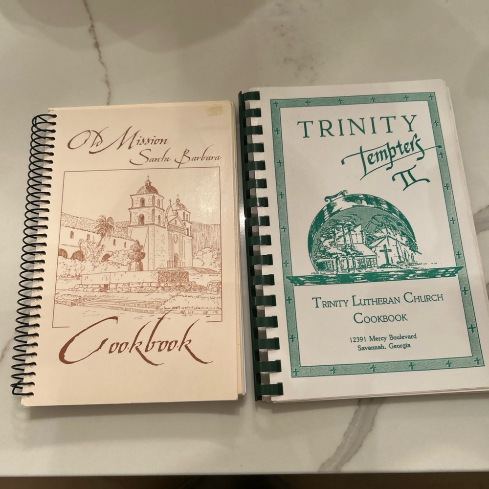 Parish cookbooks 2 Mission Santa Barbara 1991,Trinity Lutheran Church 1996 SC